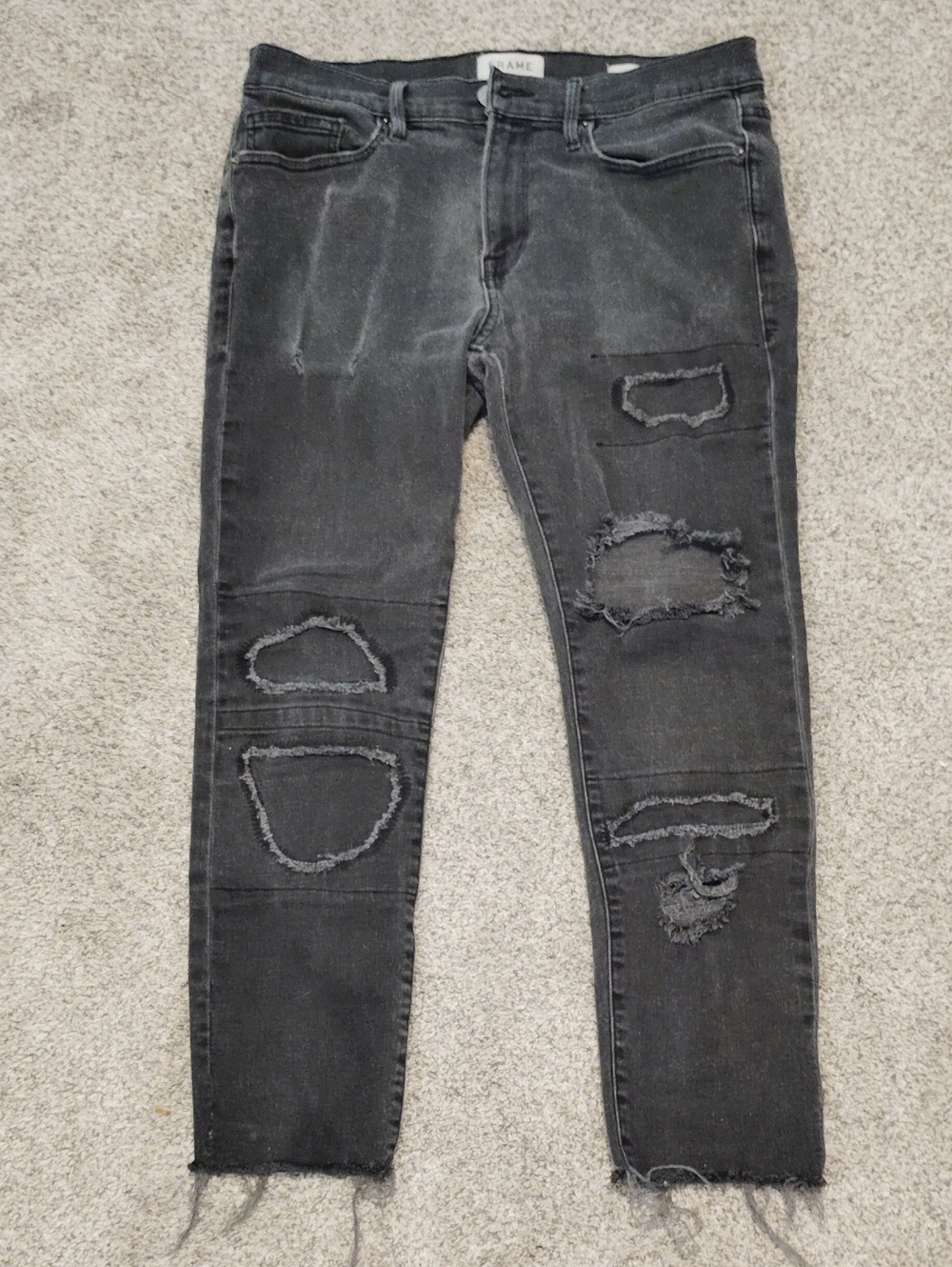 Frame Denim Washed Black Ripped Skinny Jeans